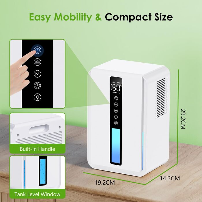 Електричний осушувач повітря 1.8L з антизаморожувальним захистом, 2 швидкості та 2 режими, таймер 48H, RGB підсвітка, для спальні, ванної кімнати та гуртожитку (2500 мл)
