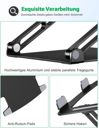 Підставка для ноутбука Glangeh з алюмінію, ергономічна, регульована висота, для MacBook, Dell, HP, 10-16
