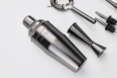 Набір для приготування коктейлів Mint&Mortar 7 шт. з бамбуковим підставкою, нержавіюча сталь, барменський набір з інструментами для дому та професійного використання, 680 мл, Mixer (Gunmetal Black)