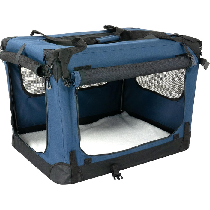 Foxdevil Складана переноска для собак та котів середніх розмірів – переноска для тварин у машину та в дім (M, Синій)
