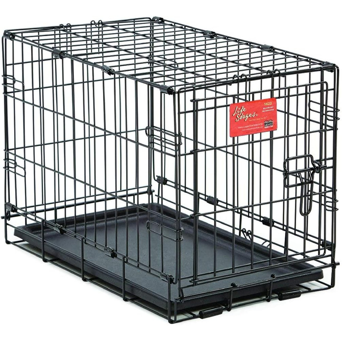 Кія для собак Midwest Homes Life Stages 1636DDU, чорна, для собак середніх порід, з подвійними дверцятами, металева, 91 см, з перегородкою, захистом підлоги, мискою, водонепроникним піддоном