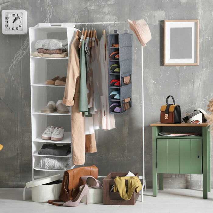 Relaxdays Clothes Rack Hanging Shelf with 6 Compartments