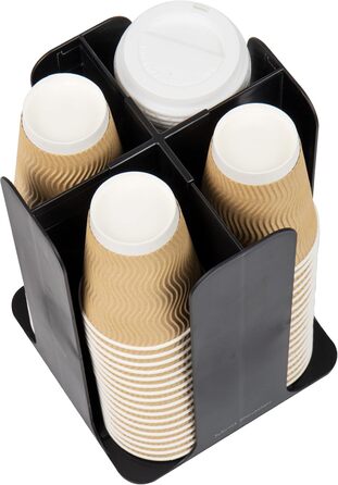 Mind Reader Network Collection, 4-Compartment Cup and Lid Dispenser, Countertop Organizer, Metal Mesh, 8' L x 8' W x 11.5' H, (Black)