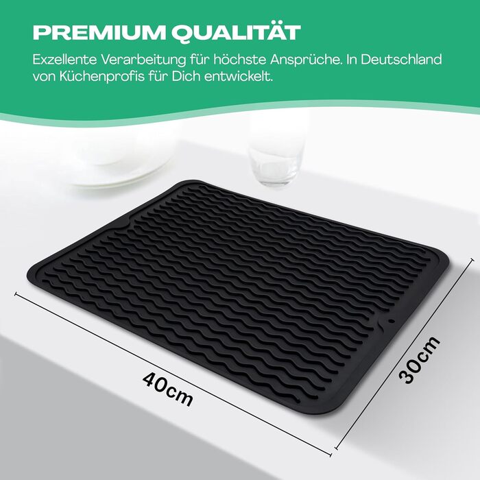 Килимок для посуду Netrox Silikon великий та малий - харчовий, легко миється, неслизький та термостійкий до 230°C - підставка для посуду, сушарка для посуду, килимок на кухонну мийку 40x30 см