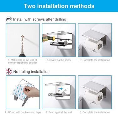 Тримач туалетного паперу Ibergrif з 2 способами монтажу, без свердління, з полицею, нержавіюча сталь (полірована)