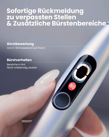 Електрична зубна щітка Oclean X Pro Digital з 4 насадками та кейсом для подорожей, звукова, з кольоровим дисплеєм, 3 режими, відстеження 8 ділянок, таймер, APP, срібляста