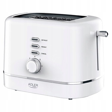 Тостер Adler, білий, 850 Вт, 7 рівнів просмаження, функція розморозування, з підставкою для булочок