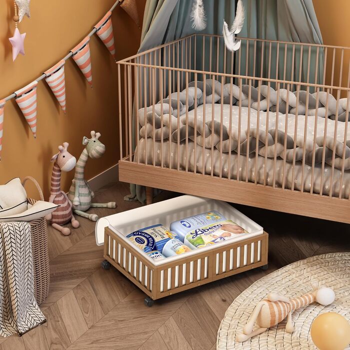 Контейнери для зберігання під ліжко з бамбука, 2 шт., великі, з колесами, для взуття, одягу, ковдр, органайзери для спальні, шафи, під дитяче ліжко, бамбукові ящики, 2 шт. (84x42 см)