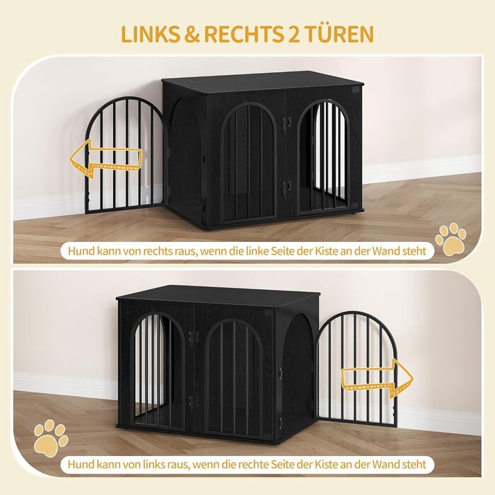 Клітка для собак Hzuaneri, 80 см, 3 двері, сучасний дизайн, чорний колір, для дому, міцна, 80 x 56 x 61 см, DFC85101B