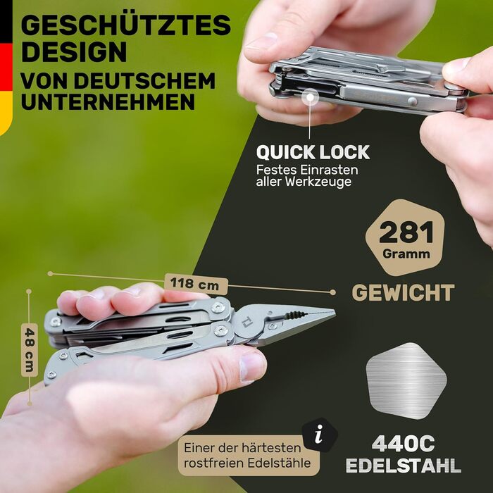 Premium Multitool [Stainless Steel] Survival Multifunction Knife, Perfect Camping Accessory, Multifunction Tool [27 Functions], Pocket Knife, Protected Design (Forge Pro, Personalized)