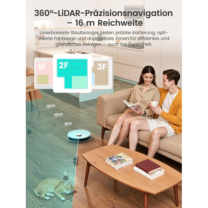 Робот-пилосос LEFANT M320 3-в-1 з функцією миття, 6000Pa, навігація, 800мл, 240хв, Wi-Fi, для тварин, килимів