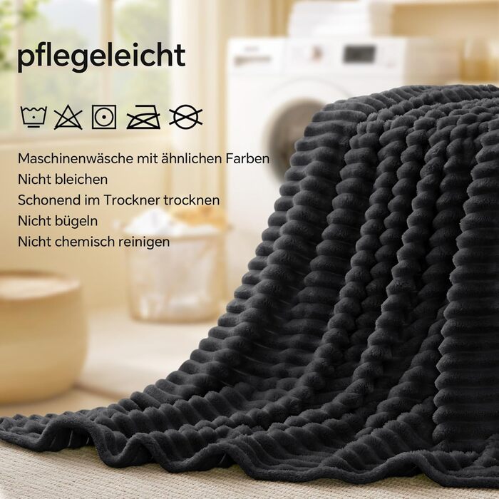 Чорна флісова ковдра BEDELITE 125x150 см - м'яка та тепла для дивана, декору та відпочинку