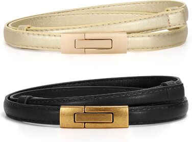Жіночий шкіряний ремінь WERFORU - тонкий, регульований, з декоративною золотою пряжкою. Довжина 105 см, підходить для розміру талії до 93 см (Чорний+золотий)