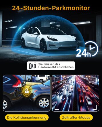 Відеореєстратор GKU 4K+2.5K з Wi-Fi 5GHz, GPS, Нічне Бачення STARVIS, IPS-дисплеєм 1.5', 24h парковка, 360° обертання, 64GB SD-карта, чорний