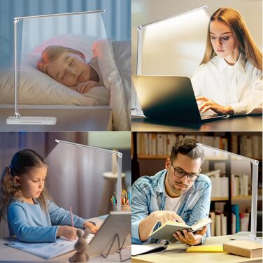 LED лампа настільна диммерна - 560LM, офісна лампа з 5 режимами кольору та 10 рівнями яскравості, з нічним світлом, USB-порт, функція пам'яті та таймер, 10W - білий сріблястий колір