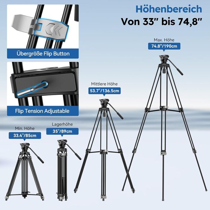 Штатив відео SIRUI з пливним кріпленням 190 см, професійний, для камер, відеокамер, DSLR, алюміній, вантажопідйомність 10 кг (AVT-02)