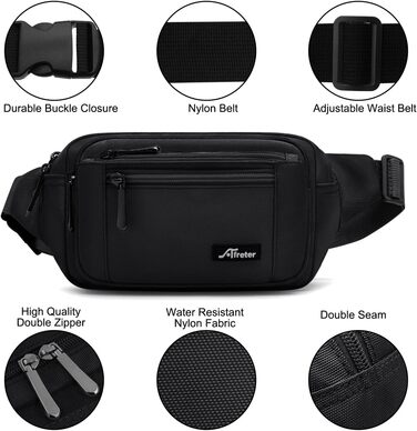 Чоловіча/жіноча поясна сумка-бананка з дощовиком, велика, з нейлону, 5 відділень на блискавці, для туризму, спорту, прогулянок з собакою (Чорна)