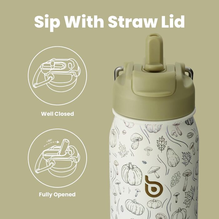 BOTTLE BOTTLE Stainless Steel Water Bottle 24oz (709ml) with Straw Handle and Pill Compartment for Outdoor School, Insulated Sports Bottle (Pumpkin)