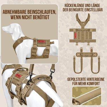 Шлейка для собак OneTigris SKYEWALKER з підтримкою, регульована підтримуюча шлейка з 2 ручками для собак середніх та великих розмірів, XL (M:14-27кг(Обіх:40-58см, Груди:60-81см)), Колір: Коричневий