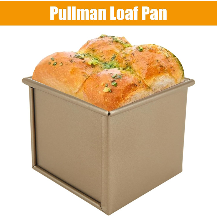 JMIATRY Pullman Loaf Pan with Lid, 240 g, Gold, Non-Stick Coated, Carbon Steel, Loaf Pan for Baking, Toast, Cake, 11 x 11 cm, 2 Pieces