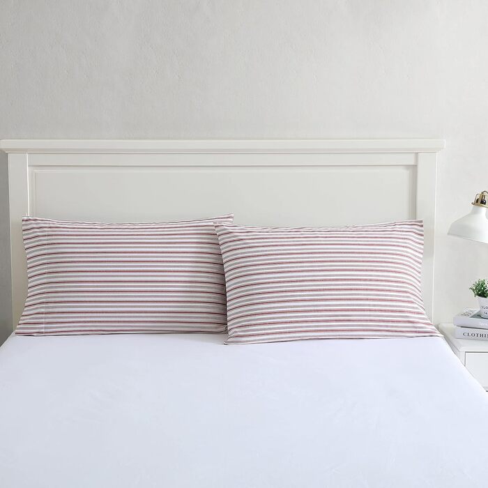 Nautica Standard Pillowcase Set, 2-Piece, Cotton Percale Bedding, Casual Home Decor (Coleridge Stripe Red, 50.8 x 76.2 cm)