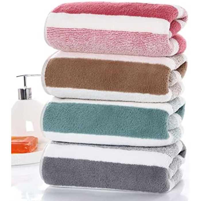 М'які рушники з мікрофібри SOFTBATFY, 4 шт., 35.6 x 76.2 см, швидковисихаючі – для ванної кімнати, душу, спа (смугастий дизайн Cabana)
