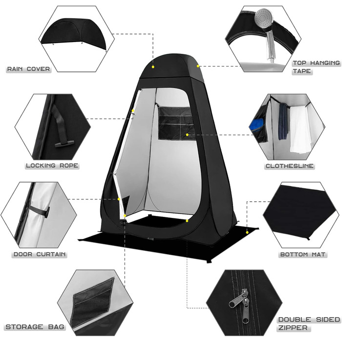 Brian & Dany Pop Up Camping Shower Tent - Portable Changing Tent with Rainfly & Windows - Outdoor Privacy Shelter, UPF 50+ Waterproof, 120x120x190cm