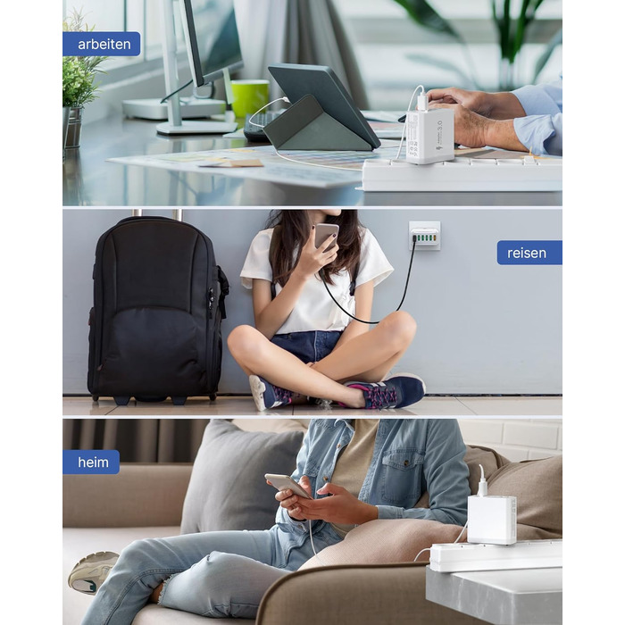 Зарядний пристрій USB 6-портовий, 33W, адаптер з QC 3.0, зарядний пристрій з декількома USB, мережевий адаптер для iPhone 16 15 14 13 12 11 Pro Max, iPad, смартфонів, білий