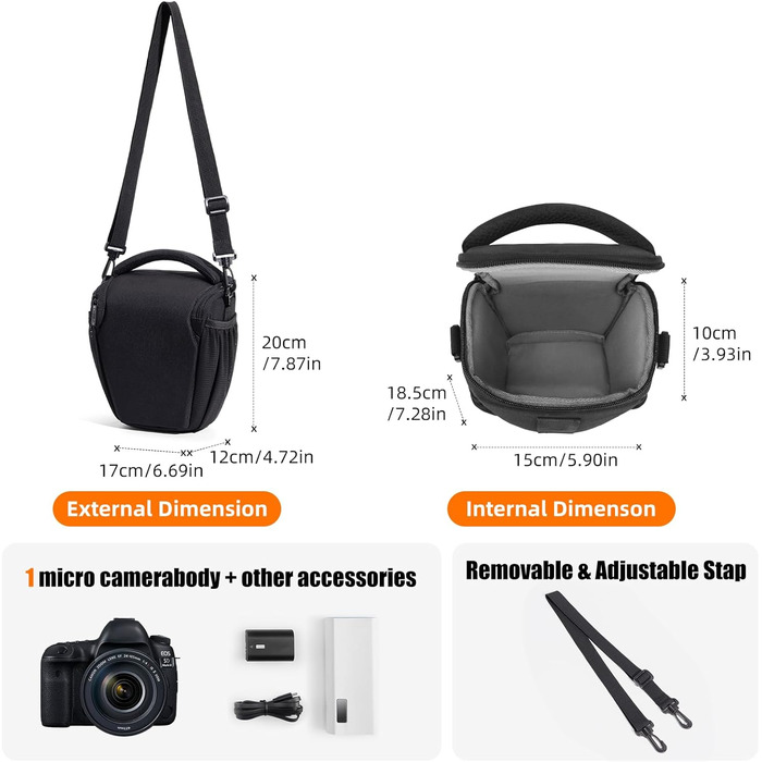 Сумка на плече для камери DSLR/SLR, чорна, сумісна з Nikon, Canon, Sony (водонепроникна)