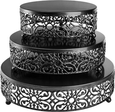 Набір металевих підставок для тортів Hedume (3 шт.), чорний колір, діаметр 20.3, 25.4, 30.5 см. Ідеально для десертів, тістечок, цукерок, вечірок, свят та днів народжень.