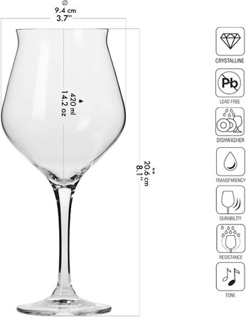 Krosno Bier-Tulpen Beer Glasses | Tasting Glass | Set of 6 | 420 ML | Avant-Garde Collection | Perfect for Home and Parties | Dishwasher Safe