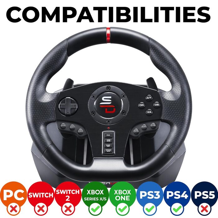 Руль для гонок Superdrive Gs850-X з ручним перемиканням передач, 3 педалі, пелюстки перемикання для Xbox Series X/S, PS4, Xbox One (програмований для всіх ігор)