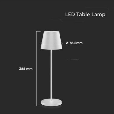 LED-лампа настільна V-TAC з бездротовим живленням та сенсорним керуванням, акумулятор 4400mAh, тепле світло 3000K, IP54 для використання в приміщенні та на вулиці