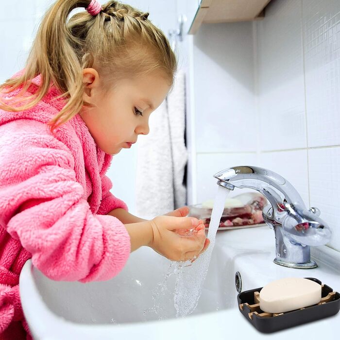 Підставка для мила з бамбука та дерева Fufengz для душу та ванни (чорна)