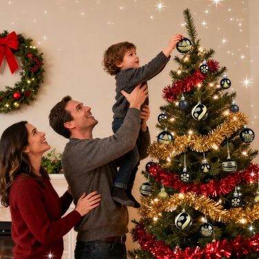 Набір прикрас для ялинки Ilauke, 44 шт. Ялинкові кулі з пластику червоного та білого кольорів, 3 та 6 см. Декорації для ялинки на Різдво, вечірку, дім, весілля. Червоний, білий, чорний, золотий кольори.