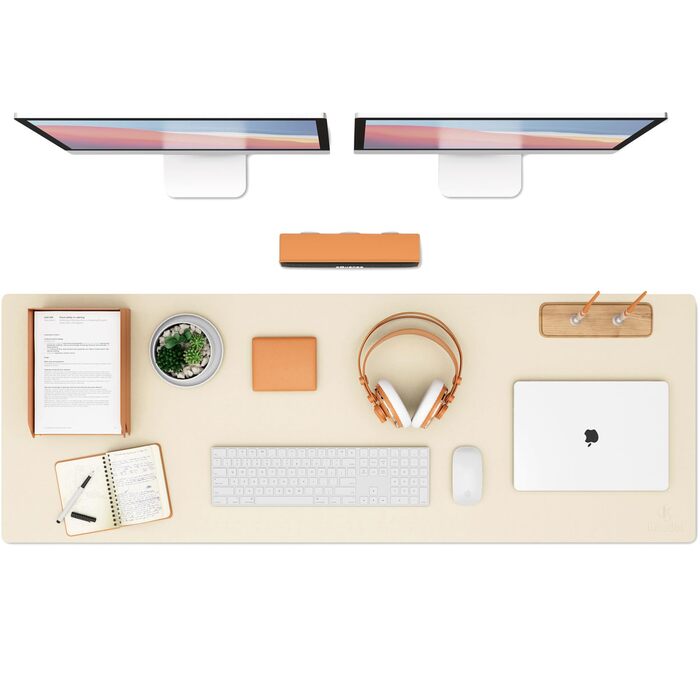 K KNODEL Килимок для миші та клавіатури на стіл, шкіряний, великий (43x120 см), колір: кремово-білий