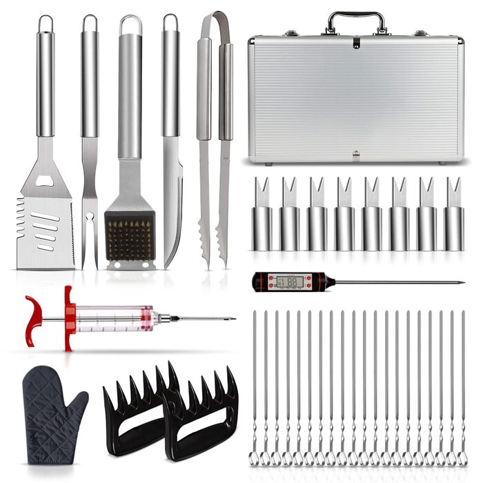 Набір аксесуарів для гриля Kyto BBQ 39 предметів з кейсом: гриль-набір, посуд для барбекю, аксесуари для гриля та мангала, для дачі, кемпінгу, подарунок для чоловіка