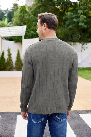 Чоловічий в'язаний кардиган COOFANDY з візерунком коси, V-подібний виріз, ґудзикова застібка, ребристий, з кишенями, сірий (S)