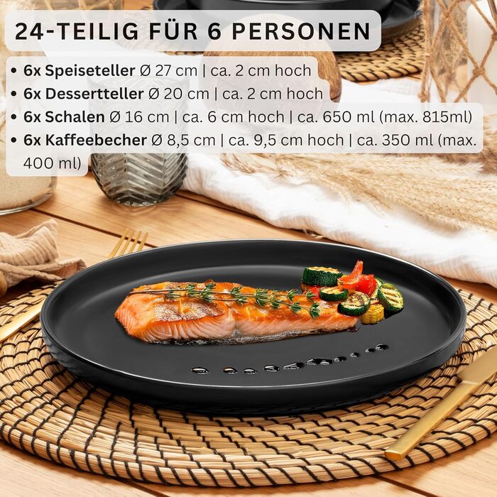 Набір посуду SÄNGER Madeira, 24 елементи, кераміка, для 6 осіб, чорний, VALUE COLLECTION