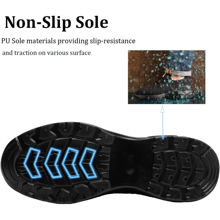 Чоловічі робочі черевики з металевим підноском, спортивні, дихаючі, чорні (44 EU)