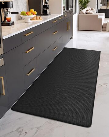 Килимок для кухні COLOR&GEOMETRY 44x150 см, антиковзаючий, PVC, водонепроникний, олієстійкий, з гумовою основою, для кухні, пральні, коридору (Чорний)