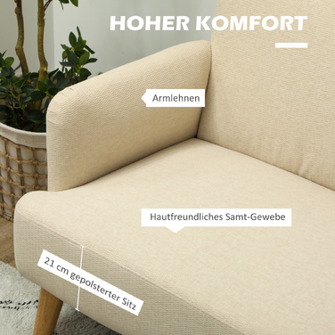 HOMCOM 2-Seater Sofa, Compact Design, Skin-Friendly Fabric, Up to 240 kg Capacity, 130x74x79 cm, Cream White