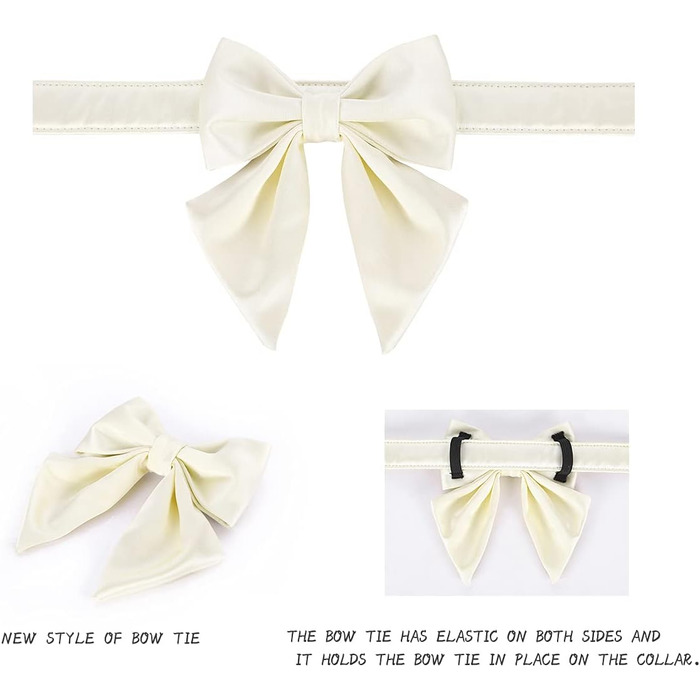 Елегантний ошийник для собак Lionet Paws з краваткою - комфортний шовковий ошийник знімною краваткою для маленьких собак, обхват шиї 25-40 см, білий (1 шт.)