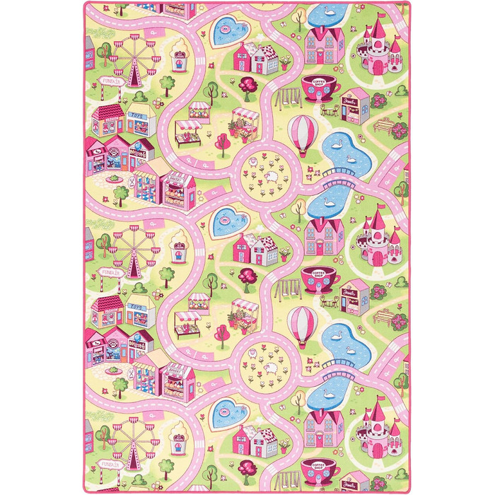 Дитячий килим Snapstyle для ігор, рожевий, 80x160 см, прямокутний, міцний та легкий у догляді, з малюнком дороги для дитячої кімнати