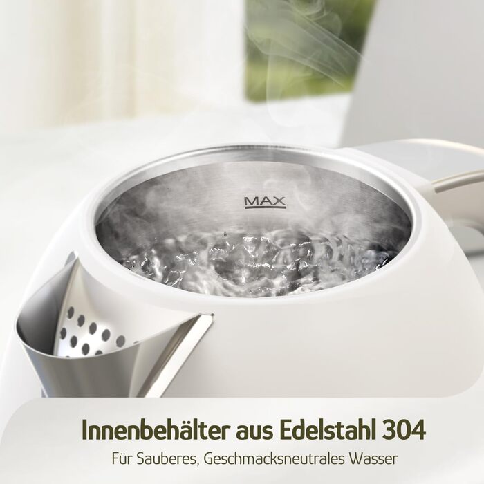 Електричний чайник Hazel Quinn Schneller 2200 Вт, 1.7л, нержавіюча сталь 304, перловий білий, з функцією швидкого кип'ятіння, автоматичним вимкненням та захистом від сухого кип'ятіння, вінтажний дизайн, BPA-free