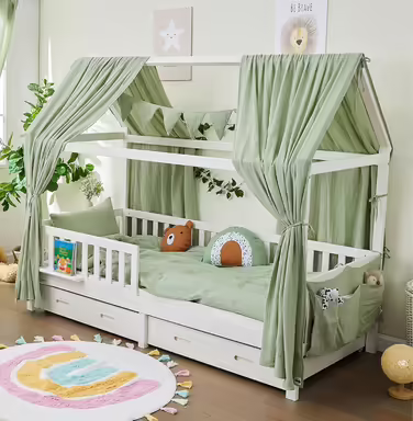 Набір декору для дитячого ліжка ALAVYA HOME 3 предмети: 2 балдахіни, 1 гірлянда 300 см, 100% біо-муслін, GOTS, 125x350 см, хакі