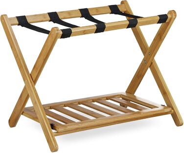 Relaxdays Bamboo Suitcase Stand, Folding, for Suitcases & Travel Bags, 2 Shelves, Luggage Rack, HBT 53 x 68 x 47 cm, Natural, 1 Piece
