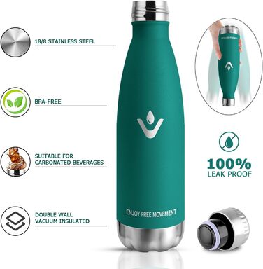 Термофляка 750 мл, нержавіюча сталь, без BPA, для спорту, подорожей, дітей, Outdoor, витримує газовані напої, термокана, витік захищений, темно-зелений