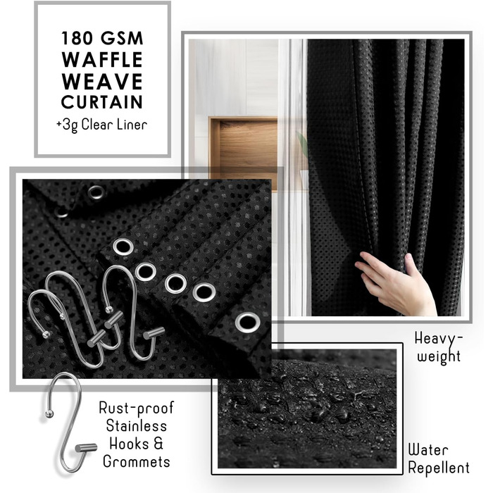 Набір аксесуарів для ванної кімнати 25 предметів: душова полиця, органайзер, зелений душовий завіс, щітка для унітазу, відро, дозатор мила (Чорний)