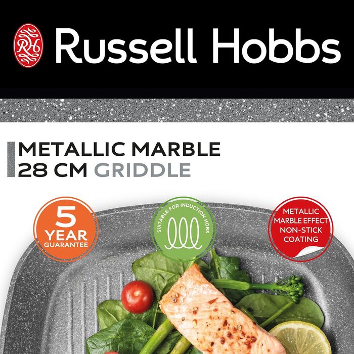 Сковорода гриль Russell Hobbs RH02813EU7 Metallic Marble 28 см з антипригарним покриттям для індукційних плит